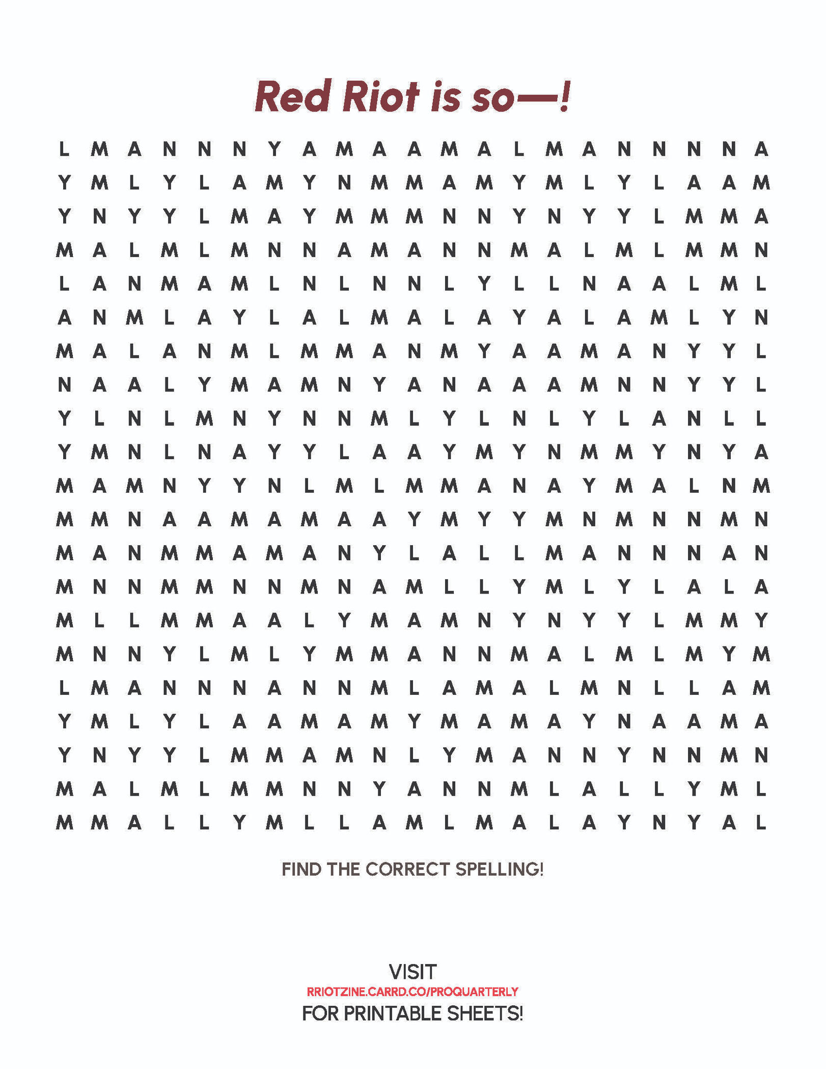 PRO QUARTERLY Word Search 01
